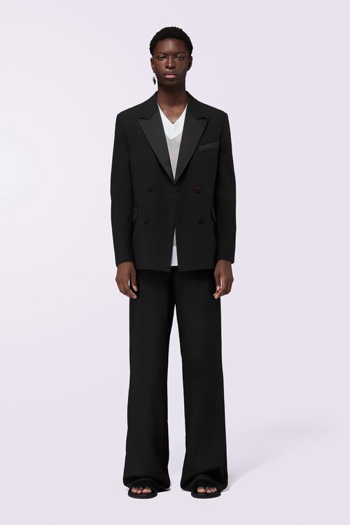 Heart Button Satin Trims Blazer Black